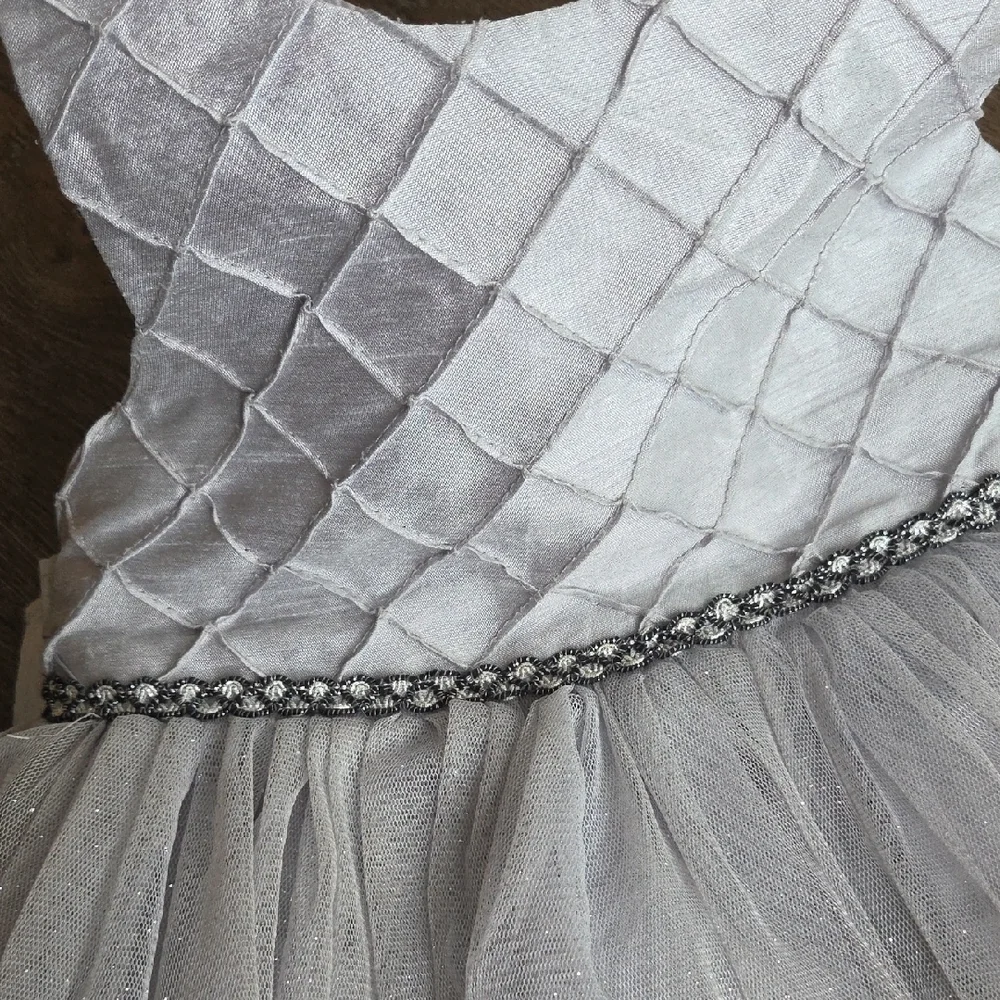 Marmellata White Quilted Bodice Gray Metallic Toddler Girl Dress Size 2T